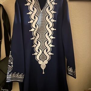 Elegant Navy Blue Embroidered Dashiki Two Piece